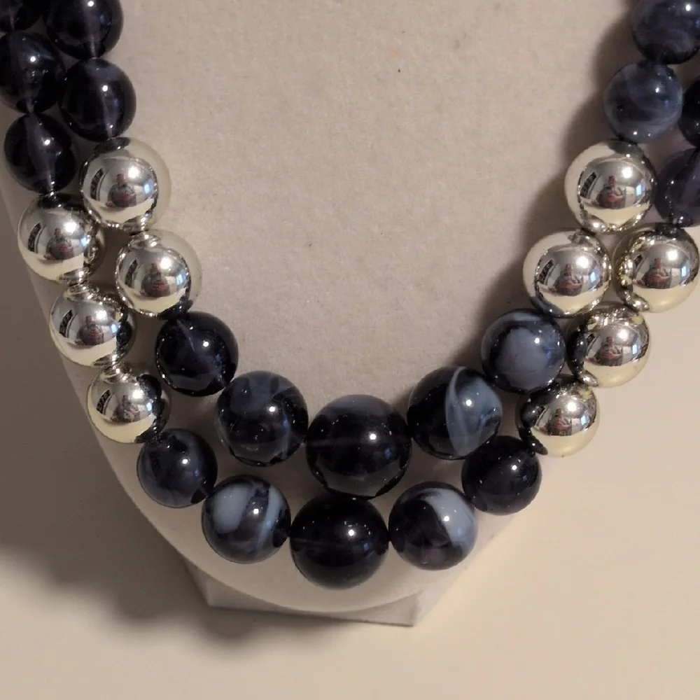 Chic Blue and Silver Double-Strand Costume Necklace‎ 18